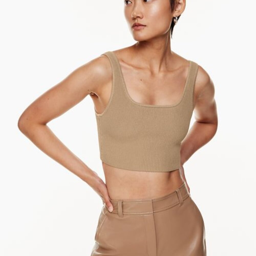 ARITZIA Babaton Sculpt Knit Squareneck Cropped Tank, Gold Camel (S)